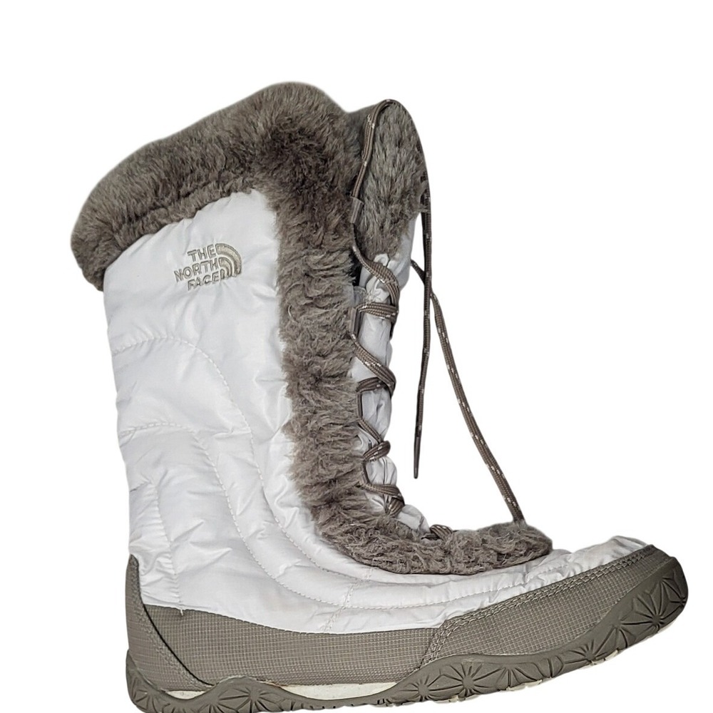 The North Face Beige Faux Fur Winter Boots Goose Down Fill Quilted Womens 7.5